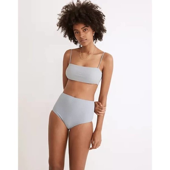 Madewell Second Wave Ribbed Spaghetti-Strap Bandeau Bikini Top Women's XS - Picture 1 of 9